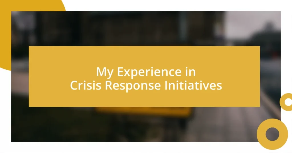 My Experience in Crisis Response Initiatives